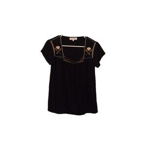 Eden & Olivia black square neck‎ floral stitch blouse